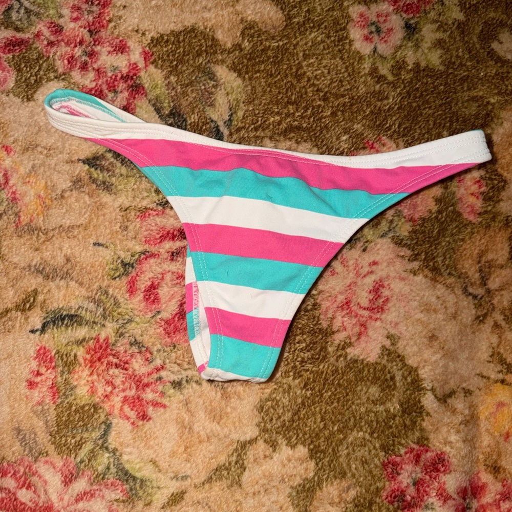 San Lorenzo Pink, Teal & white  Bikini Bottom With Bow On Back